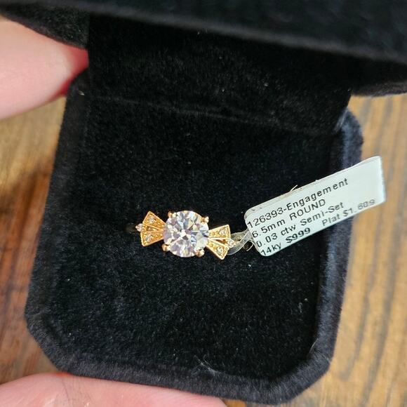 Sweet Engagement Ring 6.5mm Round Semi-Set Cubic Zirconia Gold-Tone Ring Size 8 - Picture 3 of 14